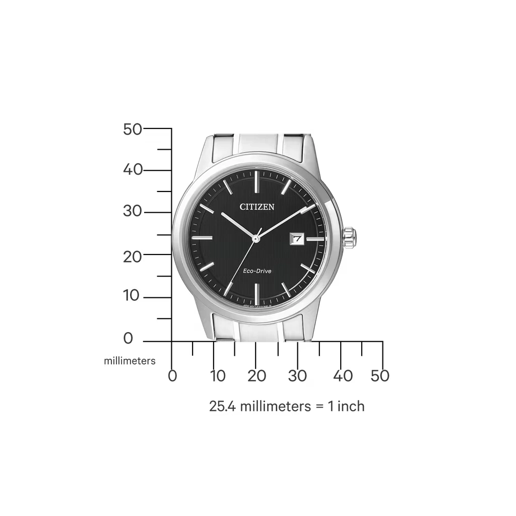 Citizen AW1231-58E de acero, vista en diagonal