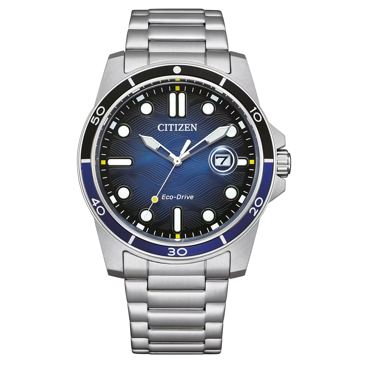 Citizen AW1810-85L Eco-Drive con esfera azul, vista frontal