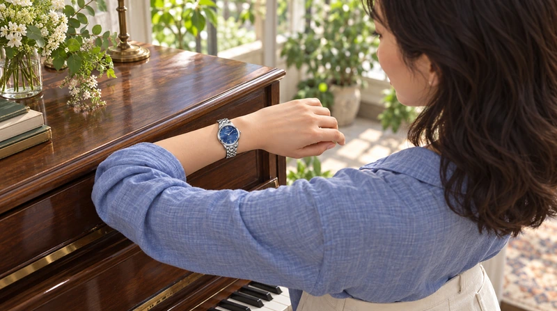 Escena generada con IA: persona usando el reloj Citizen EM0500-73L