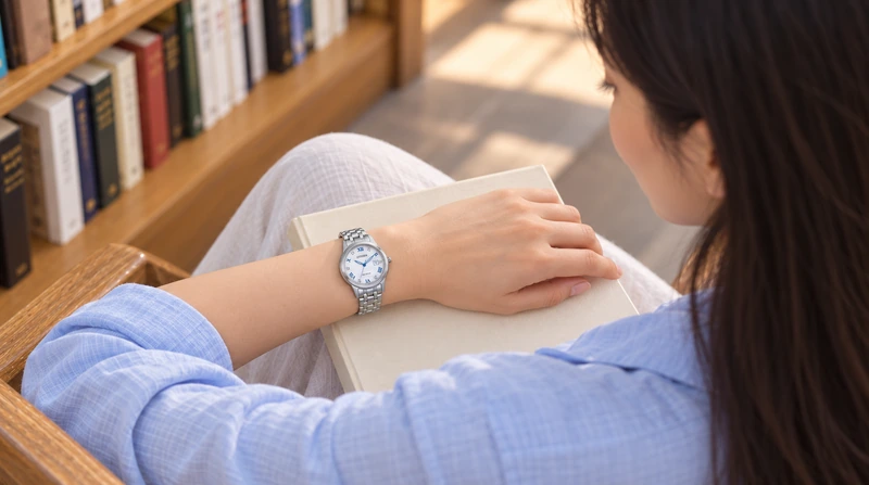 Escena generada con IA: persona usando el reloj Citizen FE1240-57A